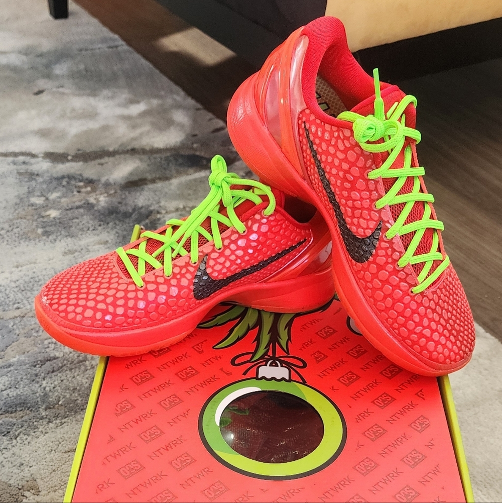 Nike Kobe 6 Protro “Reverse Grinch” Vans Kids Bright Red and Neon Green Sneakers
